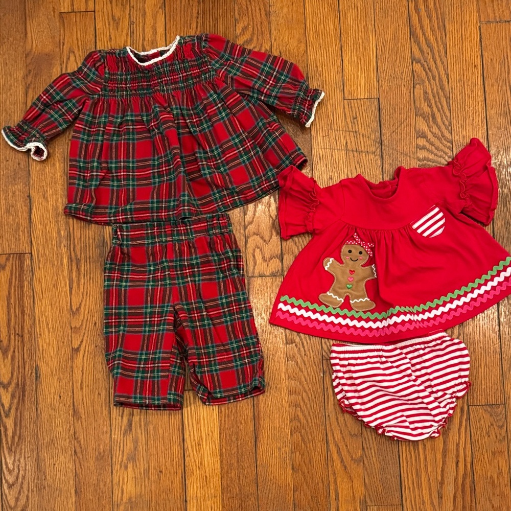Holiday Bundle Amazon Essentials Red Plaid PJs and Gingerbread Dress Set